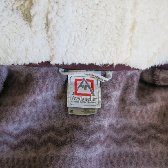 Avalanche Sweater Jacket Brown Geometric Full Zipper Sherpa Fleece Hoodie Size M - Picture 4 of 6
